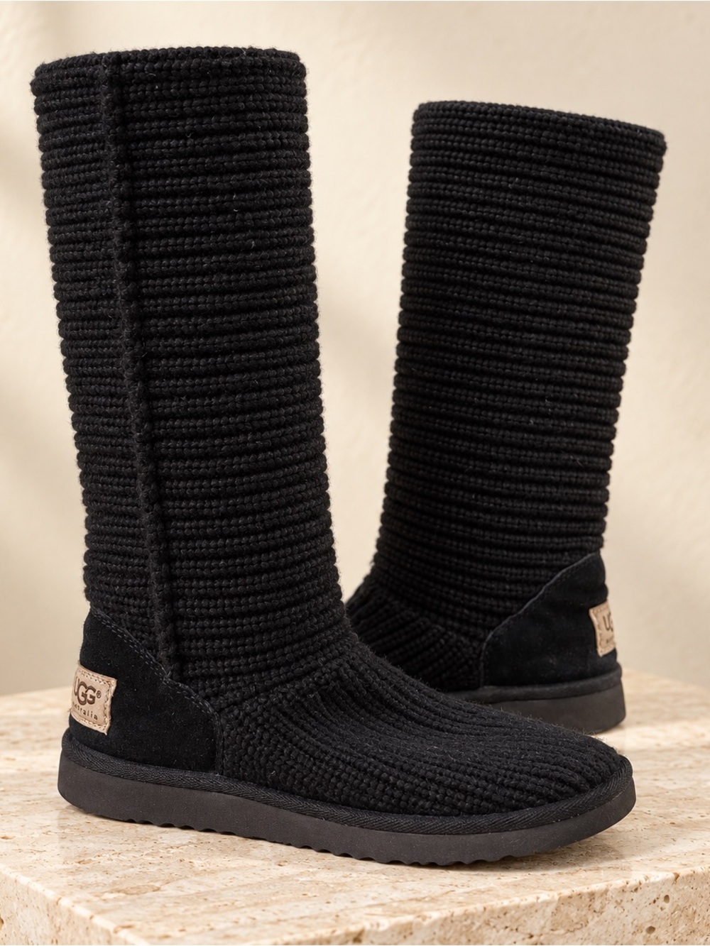 Authentic UGG Australia 5814 Black Tall Sweater Knit Boots Size 7